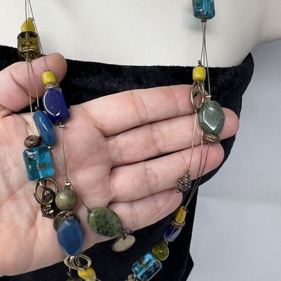 Chico's Necklace Earth Tones Tribal Glass Bead Boho  Layers Long Line Adjustable - Picture 3 of 7